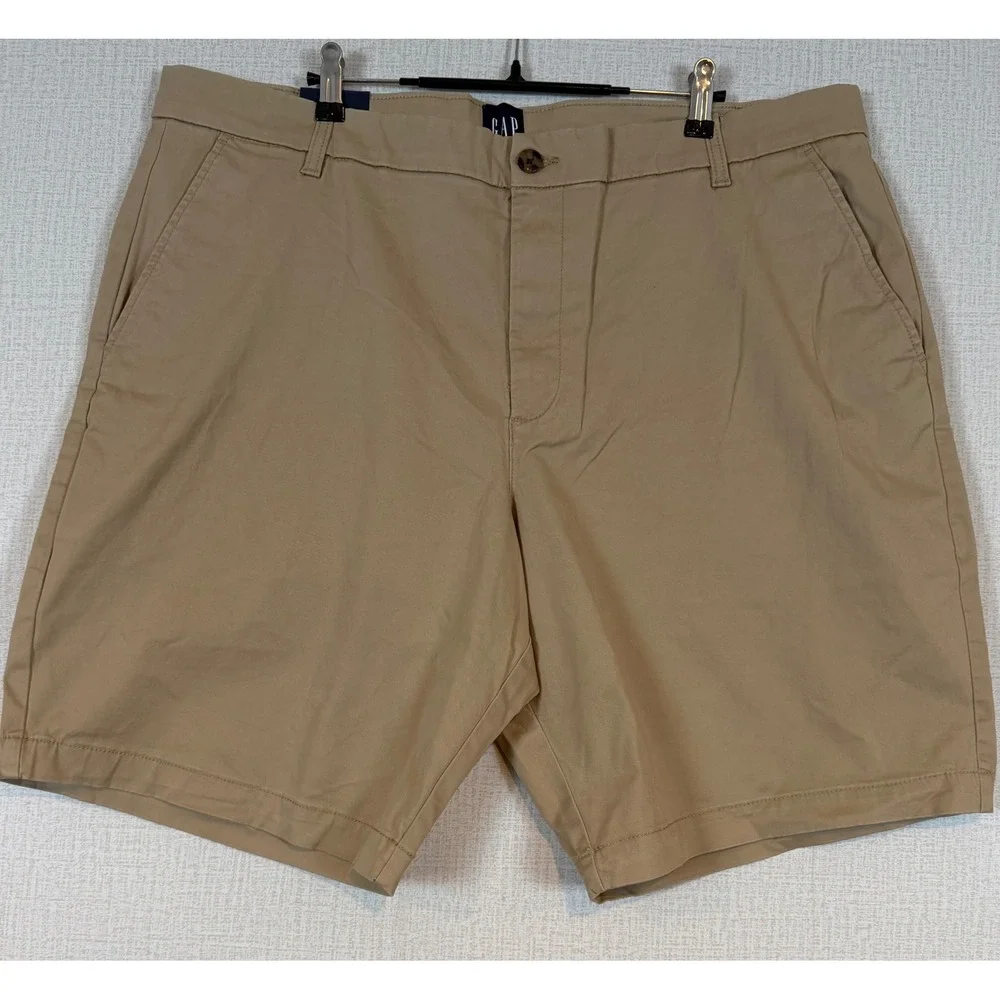 NWT Gap Mens Flat Front Shorts Khaki Tan Stretch Cotton Chino Size 40 Golf Prep
